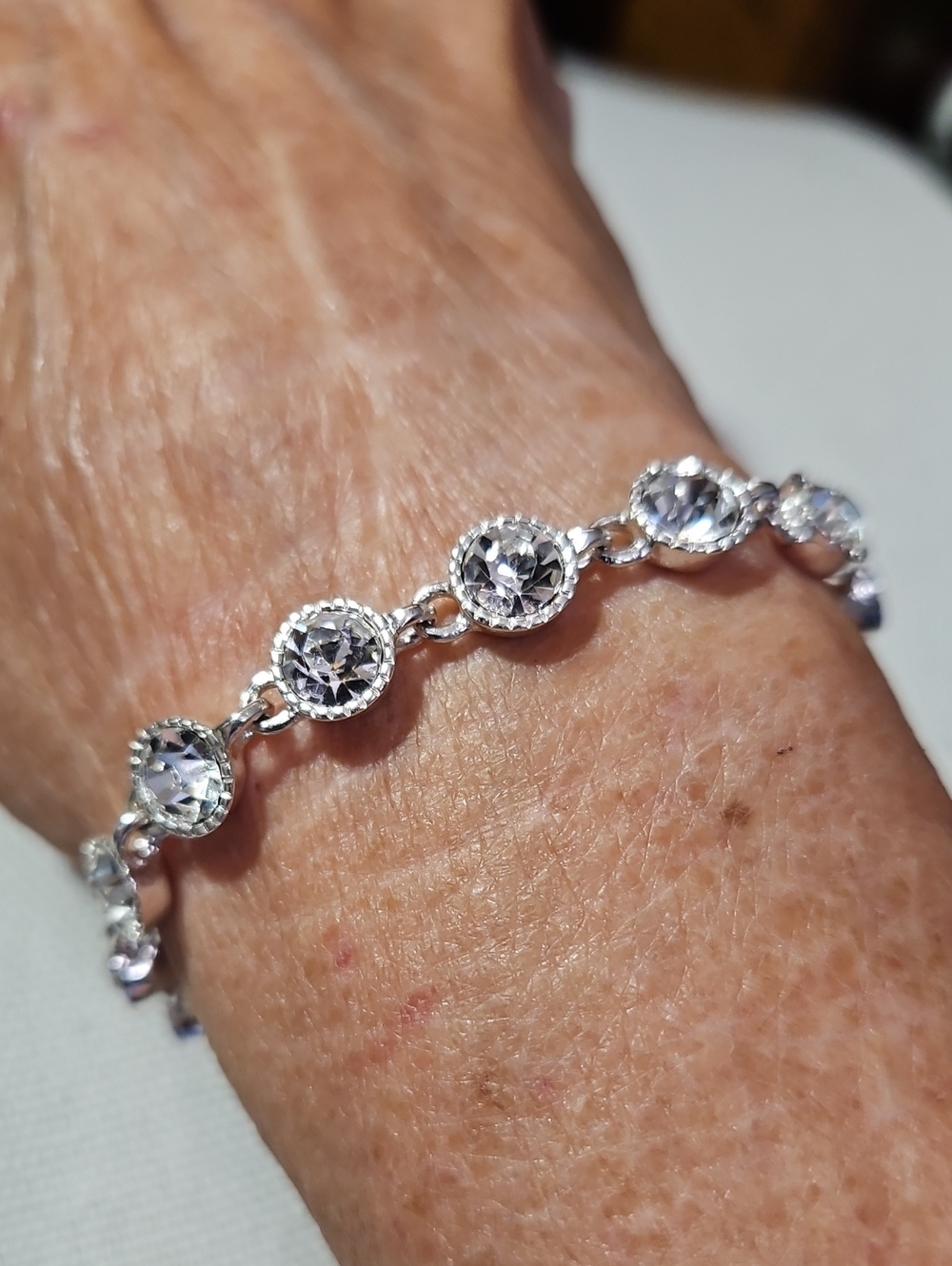 Avon Silver-Tone Clear Crystal Link Bracelet
